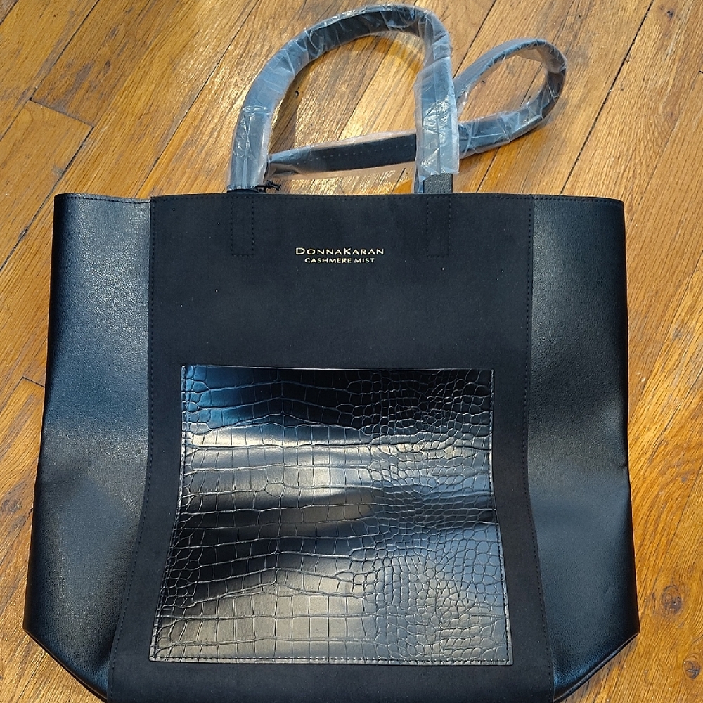 Donna Karan Black Croc-Embossed Leather Bag